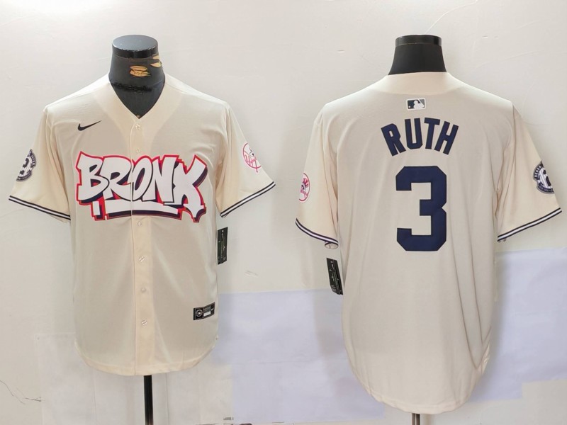 Men New York Yankees 3 Ruth Cream joint name 2024 Nike MLB Jersey style 1